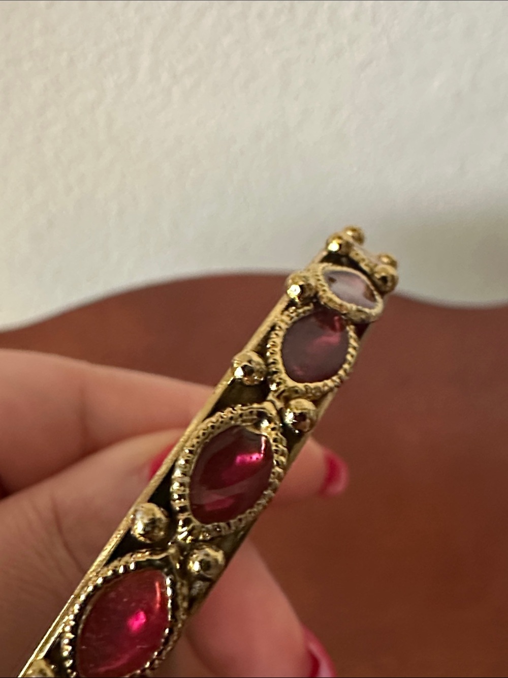 Fashion Jewelry Gold-Tone Bangle with Red Marquise Stones - Picture 7 of 7